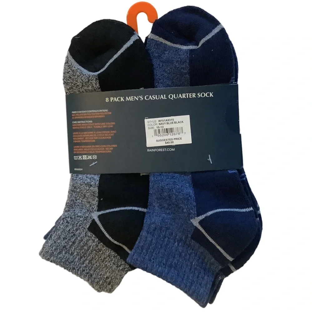 RAINFOREST Men’s Casual Quarter Socks Pack Of 8 New